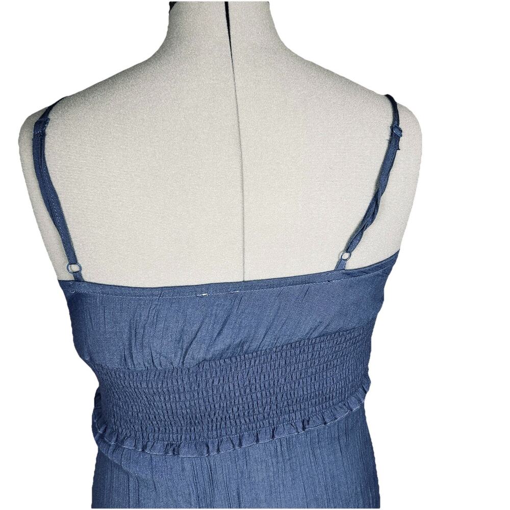 Blue Smocked Midi Dress Women Medium Boho Cottagecore Sundress Fairycore - Picture 6 of 15